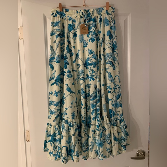 A rare Bird NWT BIRD OF PARADISE CREAM & TURQUOISE PANTS OS - Picture 10 of 15